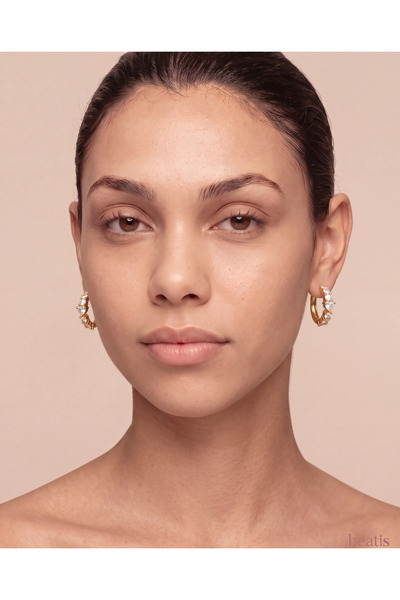 Beatis Gold Color Heart and Row Zircon Stone Huggie Hoop Earrings