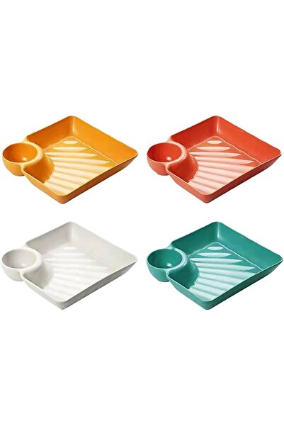 PRETYZOOM 4pcs Snack Plates With Sauce Compartment For Dumplings Sushi And De...