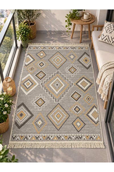 Gold Kalite,Modern Özel Tasarım, Çift Taraflı Saçaklı Dokuma Kilim, Paspas, Yolluk, Makinede Yıkanabilir| salon, yatak odası, mutfak, banyo