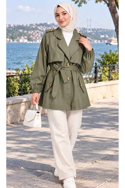 LİVATEX Trench Coat with Double Breasted Collar
