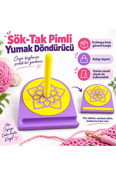 Devletli 3d YUMAK DÖNDÜRÜCÜ - ÖRGÜ İPİ TUTUCU - İP DÖNDÜRÜCÜ - MAKARA TUTUCU-...