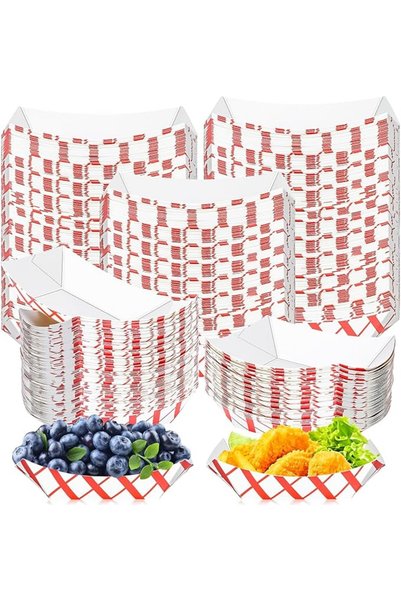 Tazweeq 150 Pack Extra Small Kraft Paper Food Boat Trays, Grease and Moisture...