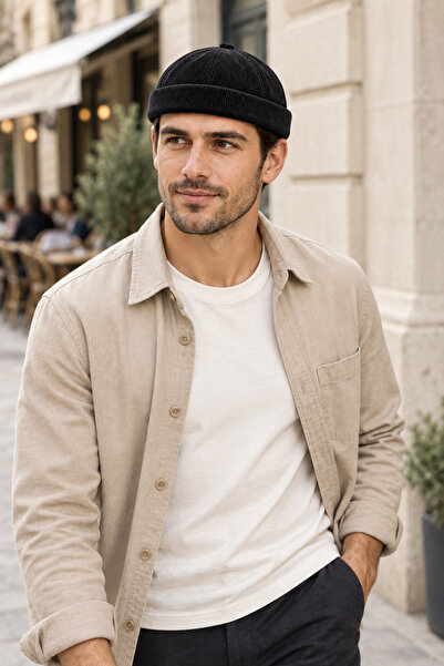 CosmoOutlet Men's Velvet Docker Hat with Thin Ribbed Velcro Adjustable Brimle...