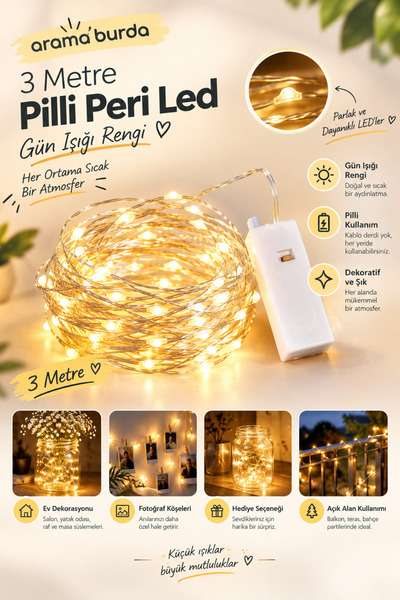 3 Metre Pilli Peri Led Gün Işığı