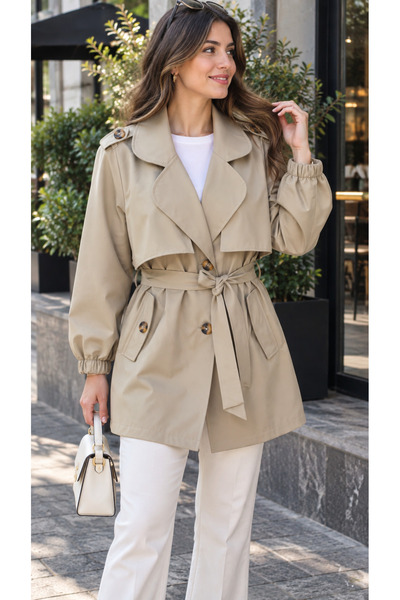 LİVATEX Trench Coat with Double Breasted Collar