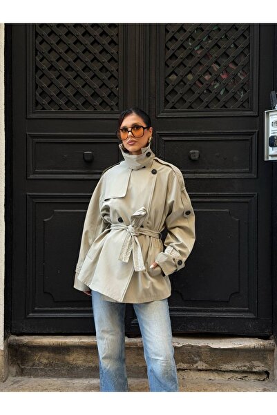 Ekim Store Half-Cape Buttoned Belted Trench Coat