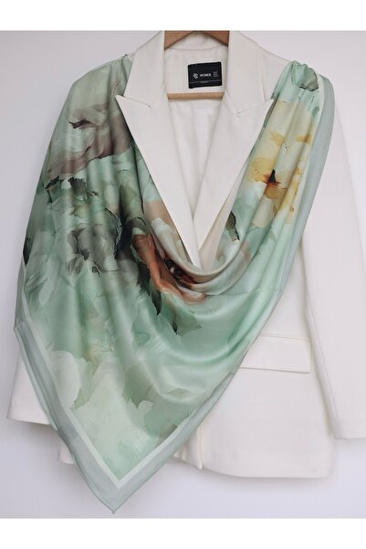 Hepsi Moda Ebruli Flowers Desen Farnasız İpeği Şal - Çağla Yeşili