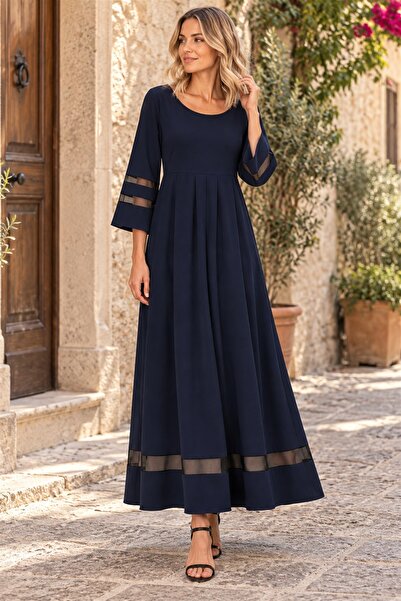moda wanilia Γυναικείο μακρύ φόρεμα Janjan από κρεπ με τριών τετάρτων μανίκια...