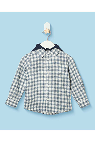 REDTAG Infant Boys Navy And Blue Checkered Hooded Shirt
