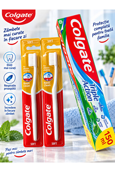 Colgate Set 2 periuțe basic + pastă de dinți triple action 150 ml