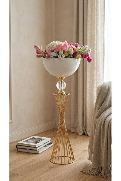 Decodelight Gold Burgu Metal Ayaklı Modern Cam Taşlı Vazo Çiçeklik Modelleri