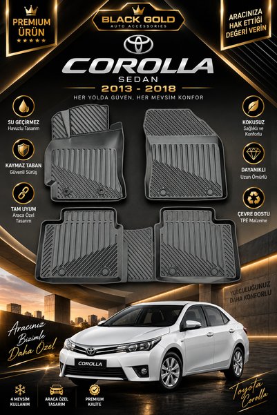 Black Gold Toyota Corolla Sedan 2013-2018 3D TPE Kauçuk Oto Paspas | Araca Öz...
