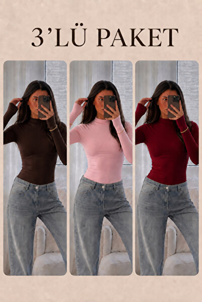 COMBİNE MİCHAİL Women's Seasonal Soft 3-Piece High-Neck Blouse