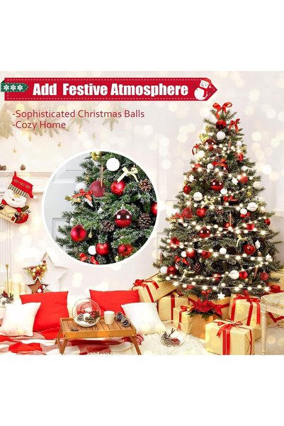 Generic Christmas Collection Burgundy Red Ball Ornaments, 24 Pieces, Mixed Finish Shiny Matte Glitter, 6cm Large Glass Decorations for Holiday Tree