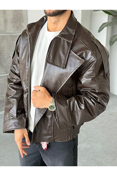 FO4RBS Vintage Double Breasted Leather Coat S Brown
