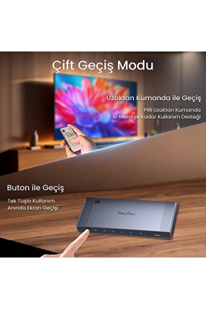 Tivoa 4K HDMI 2.0 Görüntü Seçici 5 Giriş 1 Çıkış Kumandalı Switch
