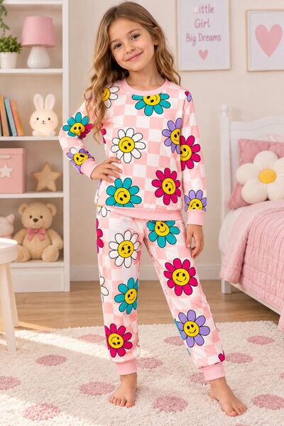 Kız Çocuk Pamuklu Pembe Çiçek Desenli Uzun Kollu Mevsimlik Pijama Takımı