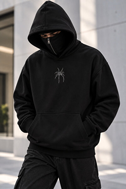 Joetsu Men's Oversize Motorcycle Printed Zippered Hooded Sweatshirt with Mask...