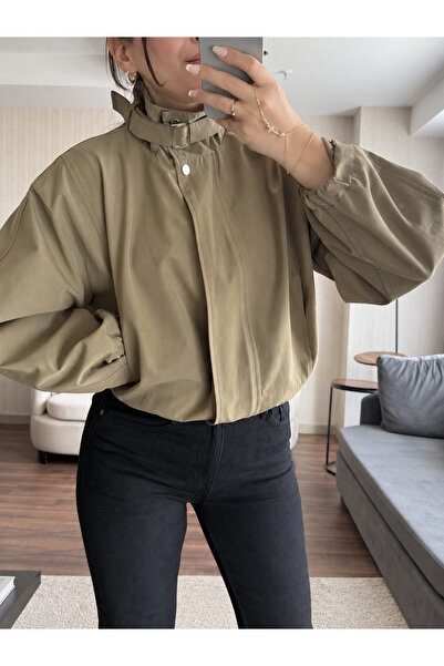 Ekim Store Dik Yaka Düz Fermuarlı Oversize Trenç Ceket