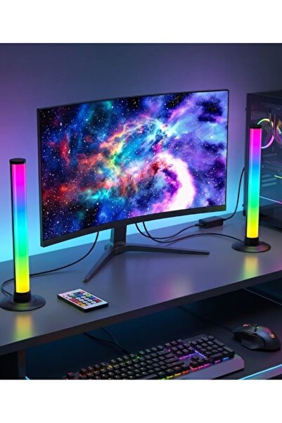 newnet 2'li Set Bluetooth RGB LED Işık Çubuğu USB Kablolu Masaüstü Ambiyans v...