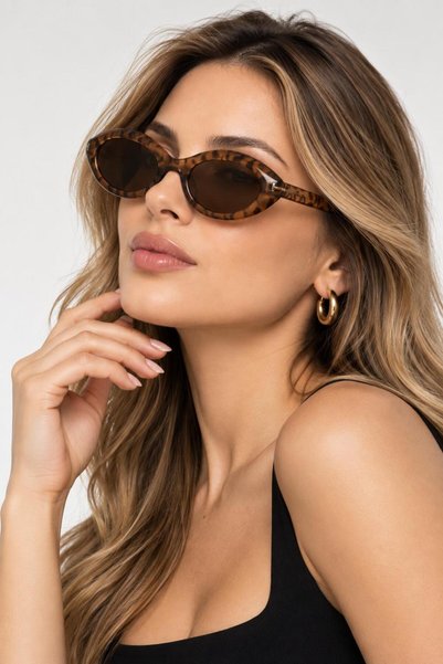Nilu Moda Premium Lüks Tasarım Leopar Desenli Oval Uv 400 Cam Güneş Gözlüğü
