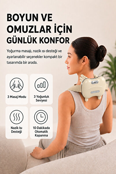 Deep Flex Boyun Masaj Aleti Şarjlı Isıtmalı Yoğurmalı Boyun ve Omuz Masaj Cih...