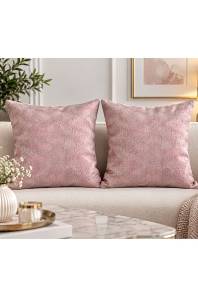 suzaneli Pudra Işıltılı Dokulu 2’li Dekoratif Kırlent Seti 43x43 cm – Fermuarlı