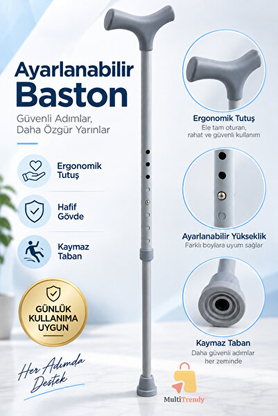 MultiTrendy Ayarlanabilir Alüminyum Asa Baston Ergonomik Saplı Kaymaz Tabanlı...