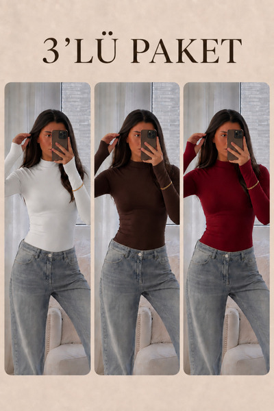 COMBİNE MİCHAİL Women's Seasonal Soft 3-Piece High-Neck Blouse