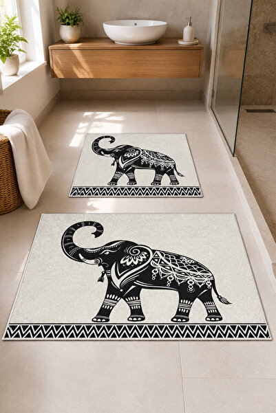 DEKOMOD Decorative Digital Printed Set of 2 Bath Mat Non-Slip Base Toilet Set