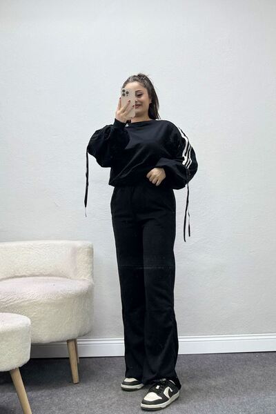 BELENDİR Women's 2 Thread Stripe Tracksuit Set Black