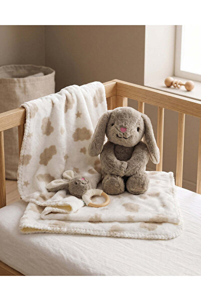 REDTAG Grey Rabbit Toy And Blanket Set (3 Piece)