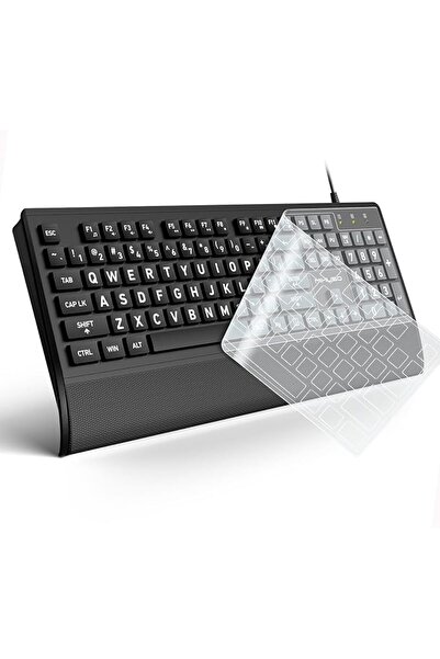 mikuso Large Print Computer Keyboard, Corded USB Full Size Wired Keyboard wit...