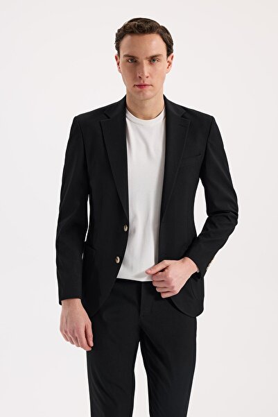 Jakamen Black Slim Fit Mono Collar Stretchy Sports Jacket