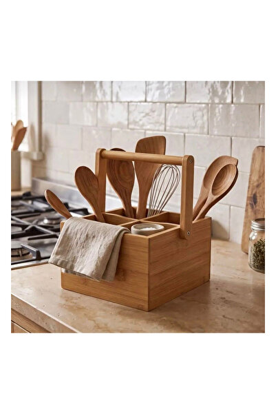 BEYNİS LİFE Ağacın İkinci Yaşamı Bambu Saplı 4 Bölmeli Organizer - Ahşap Tezg...