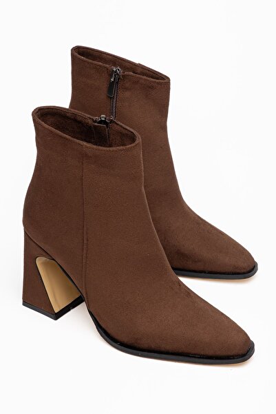 Hayalimdeki Ayakkabı Serdem Women's Brown Suede Special Design Heeled Boots