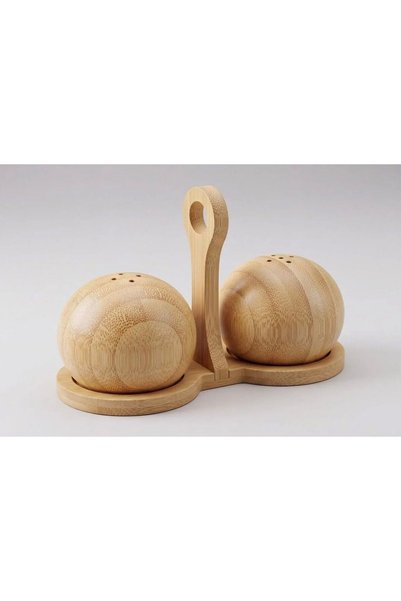 BEYNİS LİFE Ağacın İkinci Yaşamı Bamboo Top Salt and Pepper Shaker Set - 2-Piece Wooden Salt Shaker Set - Portable Salt and Pepper Shakers with Stand