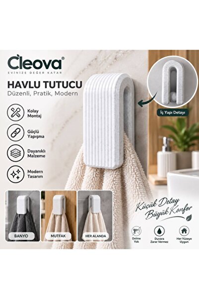 cleova 3'lü Yapışkanlı Pratik Askı - Banyo ve Mutfak Havlu Askılığı