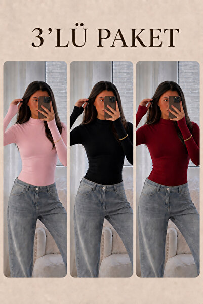 COMBİNE MİCHAİL Women's Seasonal Soft 3-Piece High-Neck Blouse