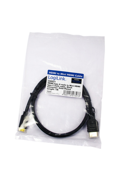 LogiLink CABLU video, adaptor Mini-HDMI (Type C)(T) la HDMI (T), 1m, ver 1.4,...