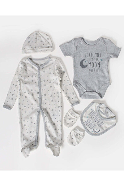 REDTAG Baby Boys Grey And White Printed Clothing Set 5 Pieces