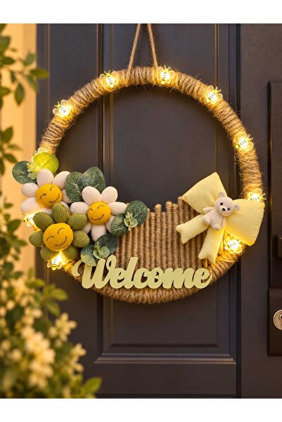 EL YAPIMI ARI IŞIKLI WELCOME KAPI SÜSÜ