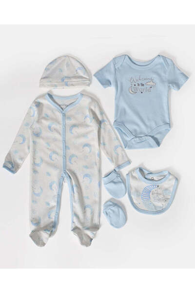 REDTAG Baby Boys Blue And White Printed Clothing Set 5 Pieces