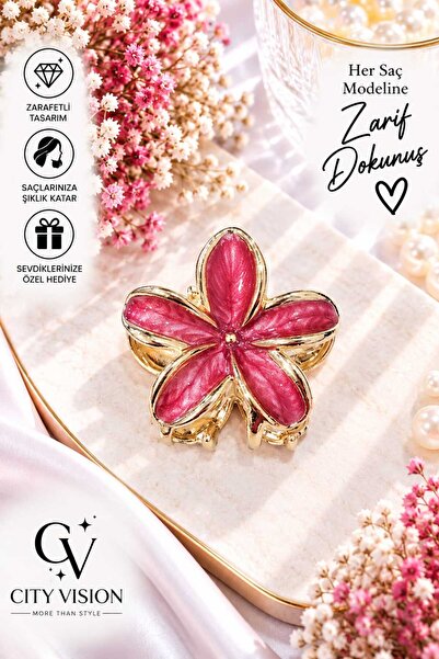 cityvision Lotus Model Red Color Metal Hair Clip - Medium Size 3 cm - Stylish...