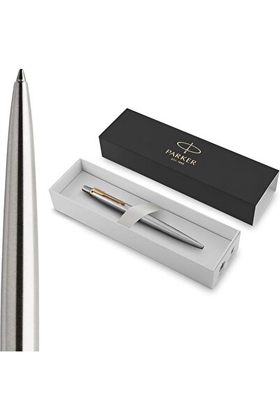 Parker قلم حبر جاف، من الفولاذ المقاوم للصدأ مع حواف من الكروم، برأس متوسط، ح...