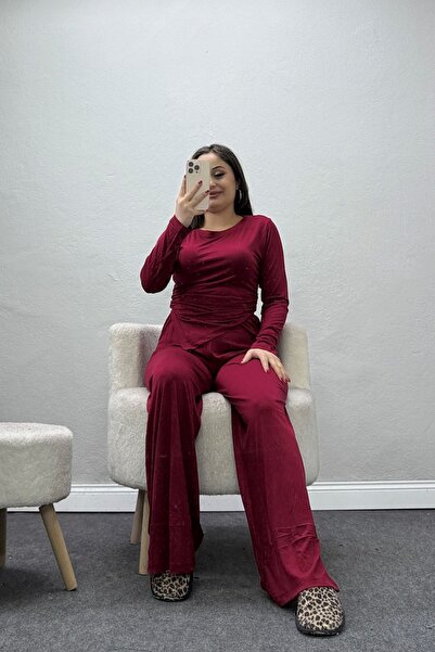 BELENDİR Women's Silk Apreli Viscose Home Wear Burgundy