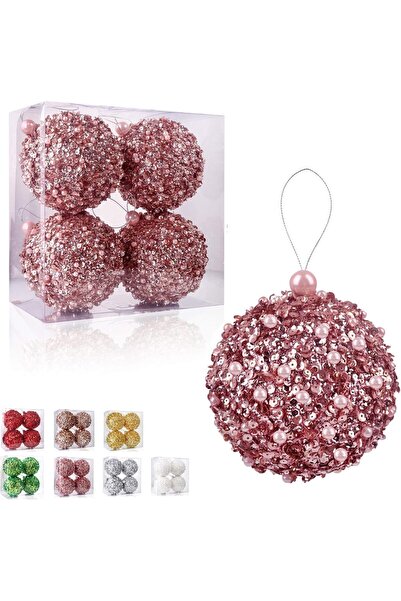 Generic Luxury Christmas Ball Ornaments, Rose Gold Glitter Sequin Pearl, 4.25...