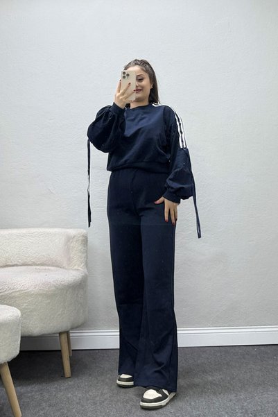 BELENDİR Women's 2 Thread Stripe Tracksuit Set Navy Blue