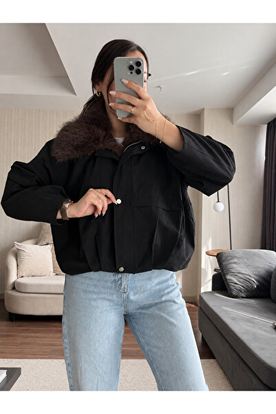 Ekim Store Fur Bomber Zippered Trench Coat