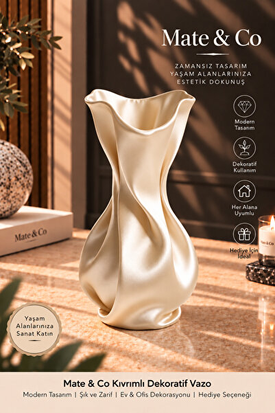 Mate&Co Kıvrımlı Tasarım Dekoratif Vazo Modern Şık Salon Masa Sehpa Dekoru